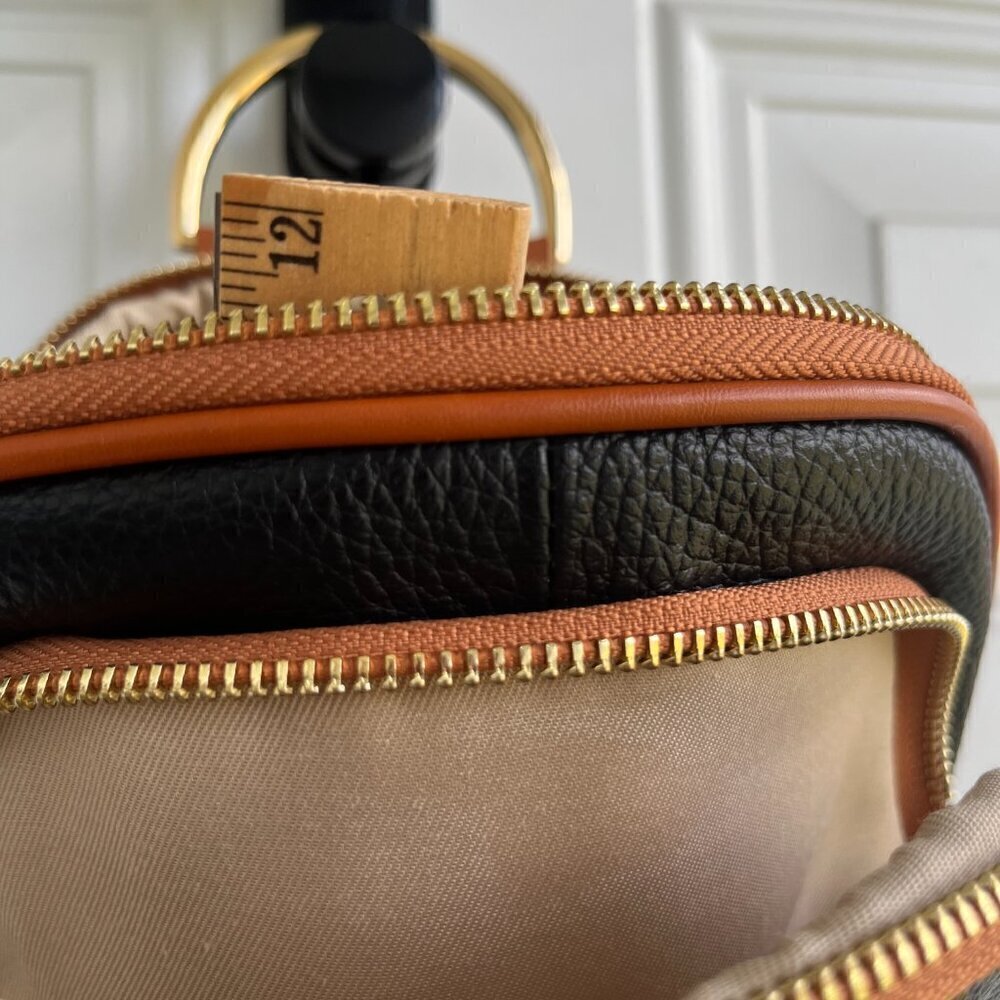Valentina Italy Genuine Pebble Leather Convertible Backpack - Black/Tan - Picture 10 of 15